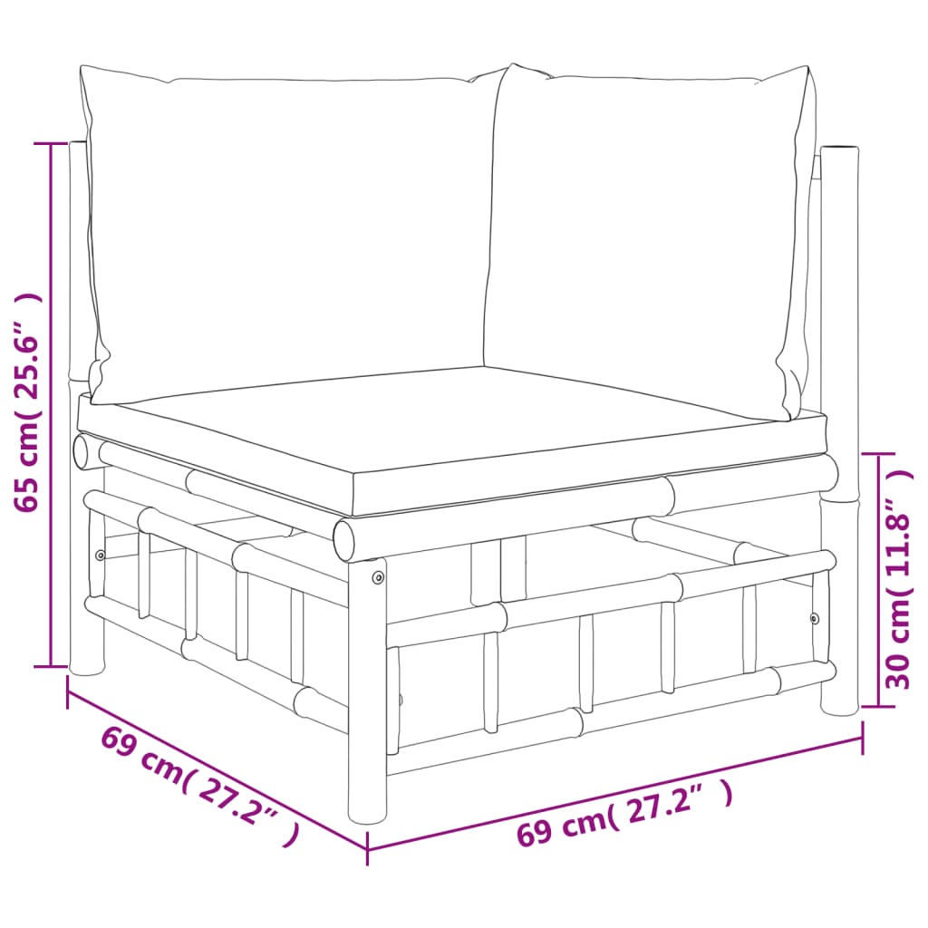 5-tlg. Garten-Lounge-Set mit Cremeweißen Kissen Bambus - Fuer Daheim