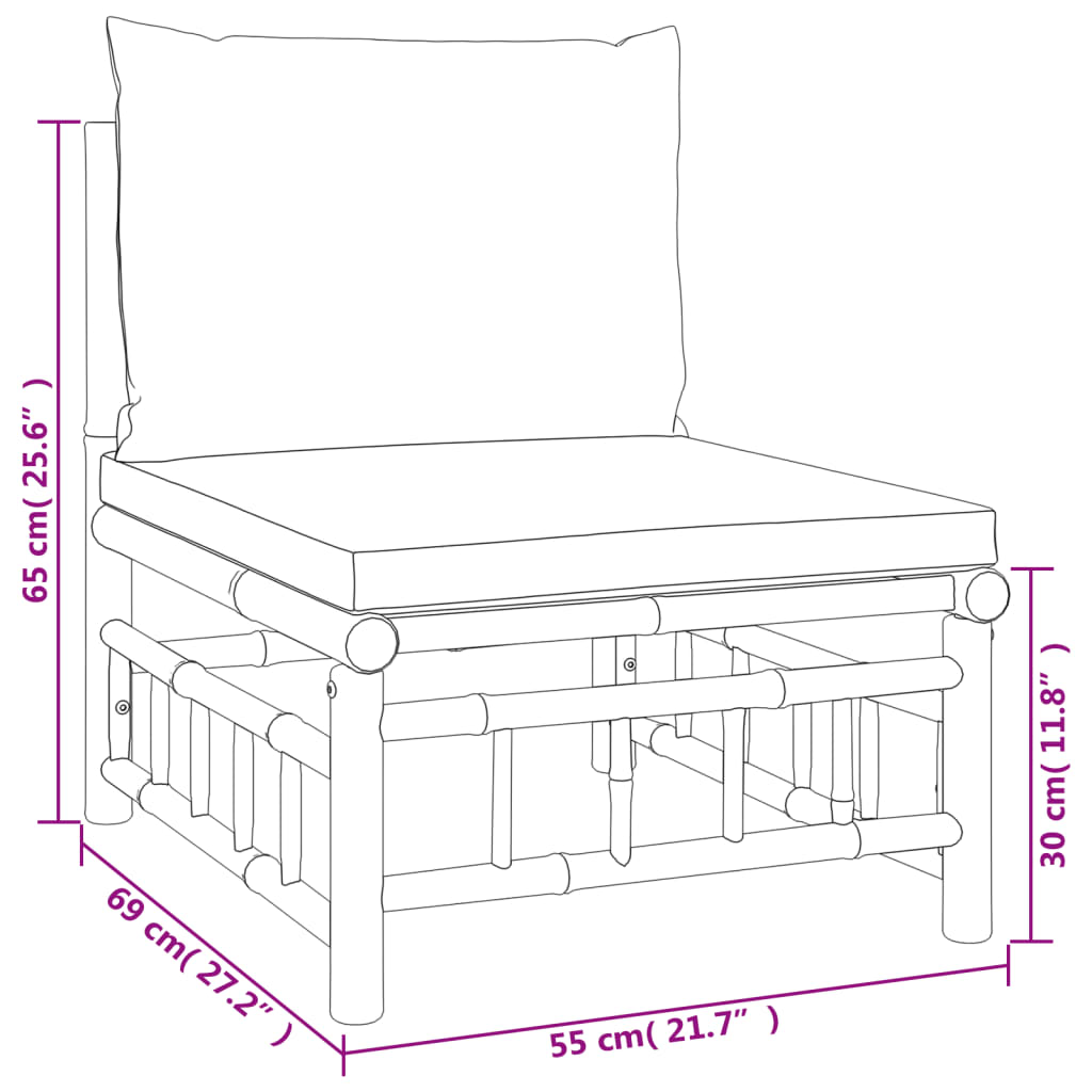 5-tlg. Garten-Lounge-Set mit Cremeweißen Kissen Bambus - Fuer Daheim