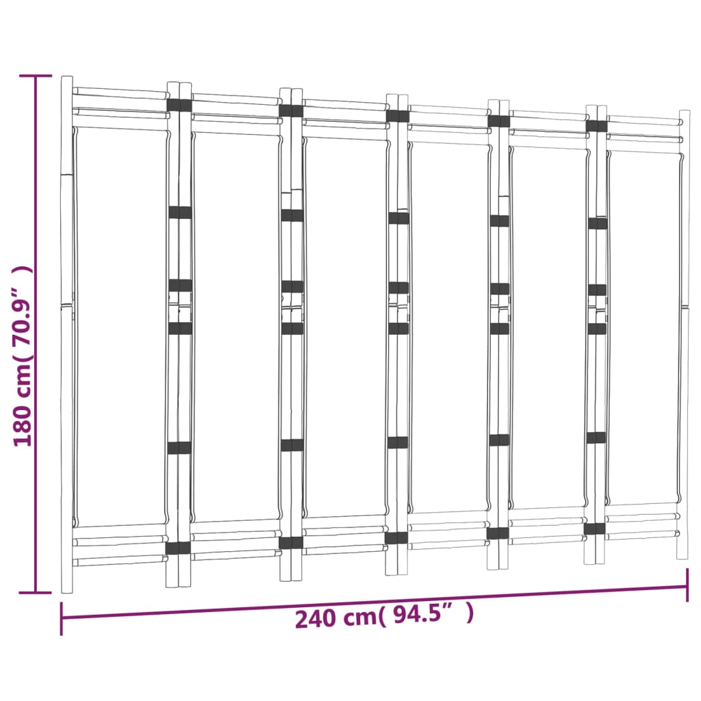 6-tlg. Paravent Faltbar 240 cm Bambus und Canvas - Fuer Daheim