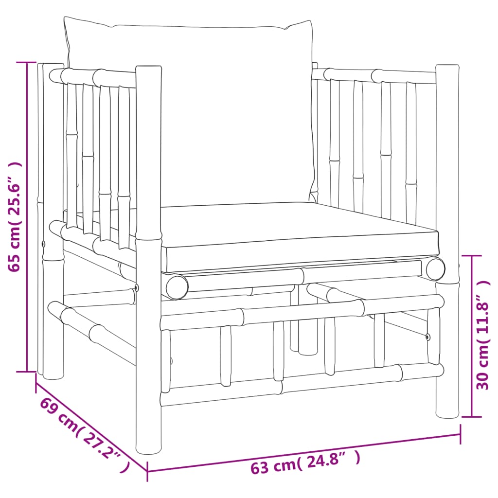 7-tlg. Garten-Lounge-Set mit Cremeweißen Kissen Bambus - Fuer Daheim