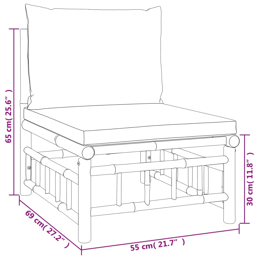 7-tlg. Garten-Lounge-Set mit Cremeweißen Kissen Bambus - Fuer Daheim