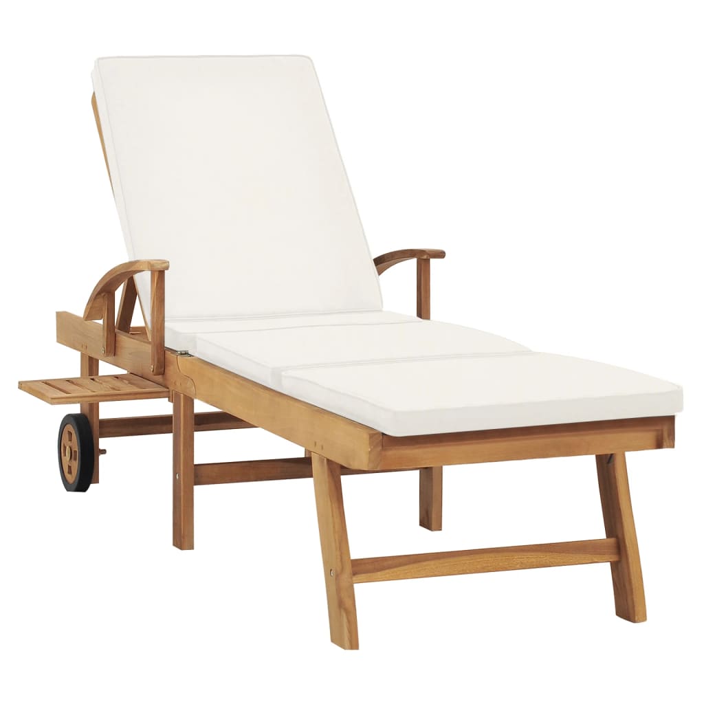 Sonnenliege Mit Auflage Massivholz Teak Creme 1