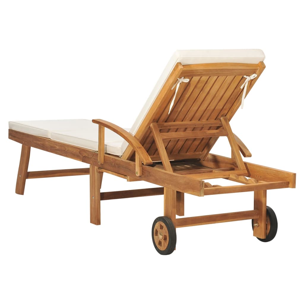 Sonnenliege Mit Auflage Massivholz Teak Creme 1