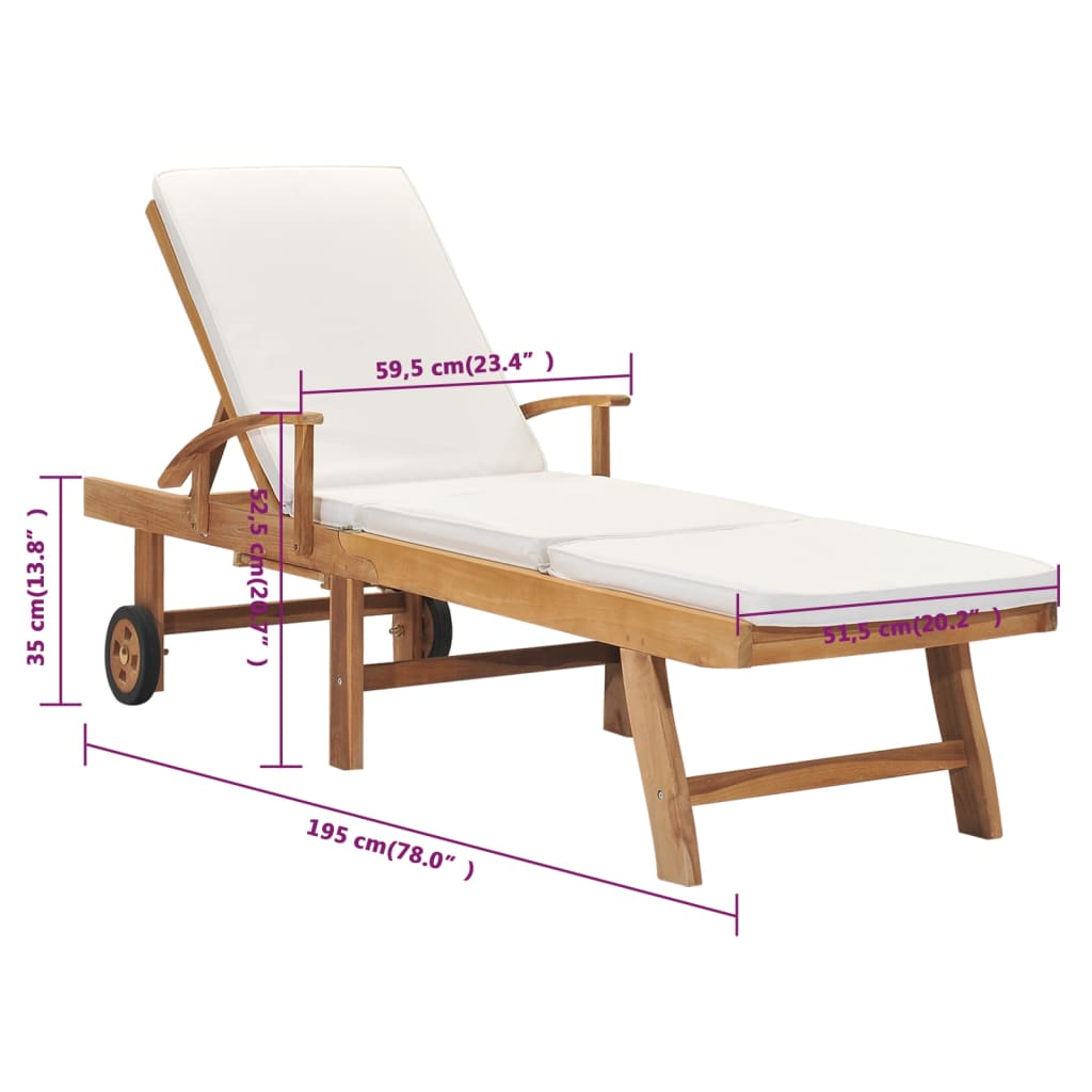 Sonnenliege Mit Auflage Massivholz Teak Creme 1