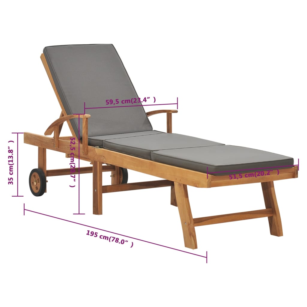 Sonnenliege Mit Auflage Massivholz Teak Dunkelgrau 1