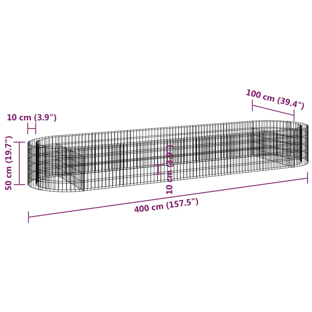 Gabionen-Hochbeet Verzinktes Eisen 400X100X50 Cm 400 x 100 x 50 cm