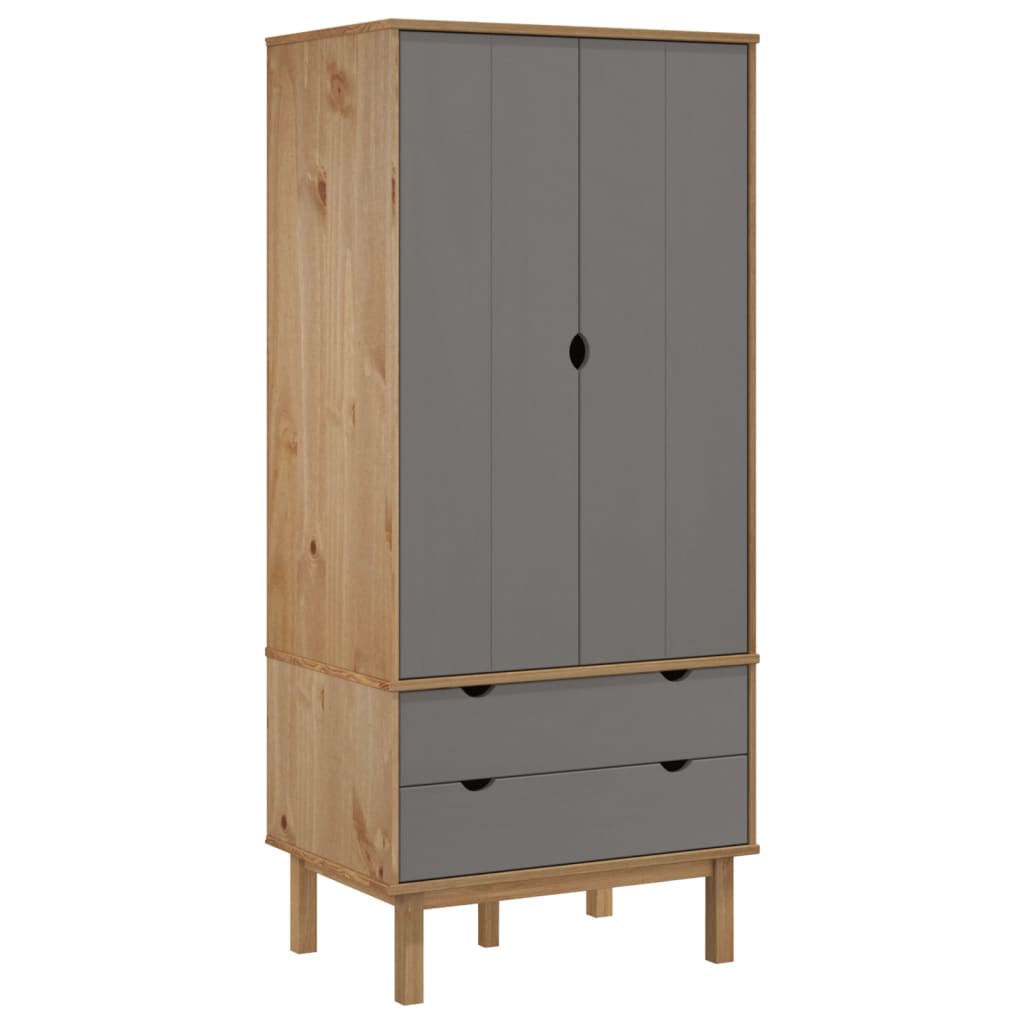 Kleiderschrank Otta Braun&Grau 76,5X53X172 Cm Massivholz Kiefer Braun und Grau