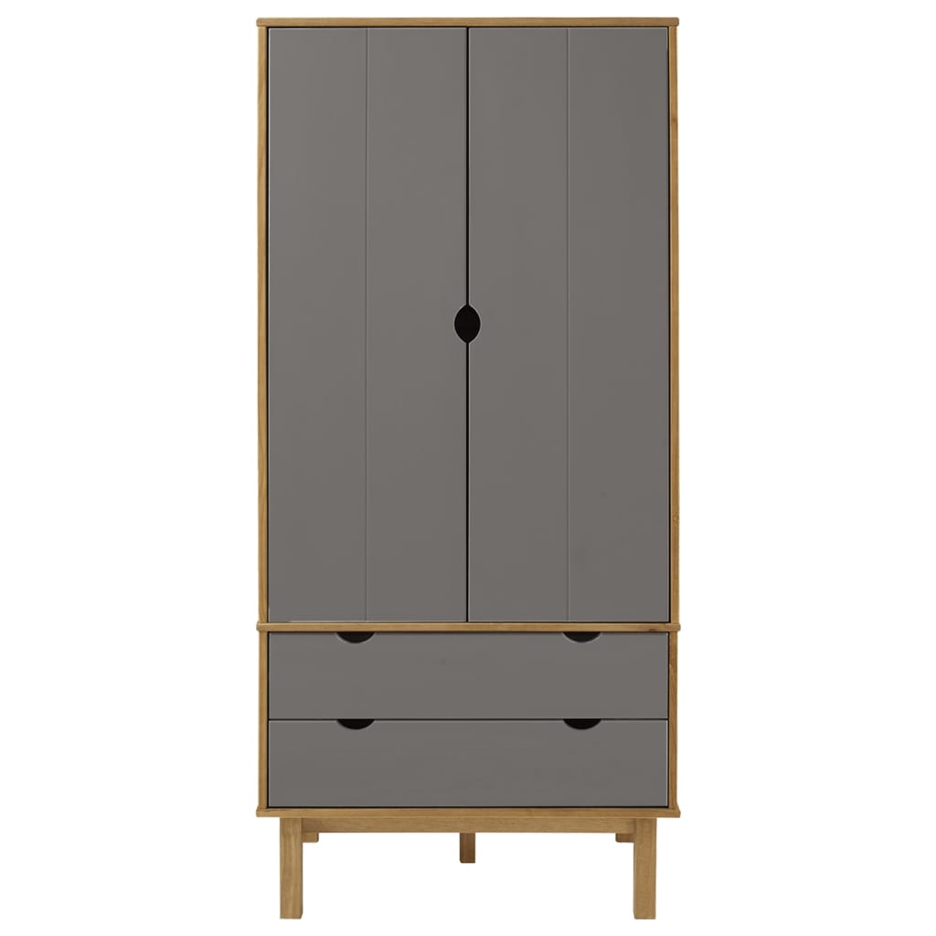 Kleiderschrank Otta Braun&Grau 76,5X53X172 Cm Massivholz Kiefer Braun und Grau