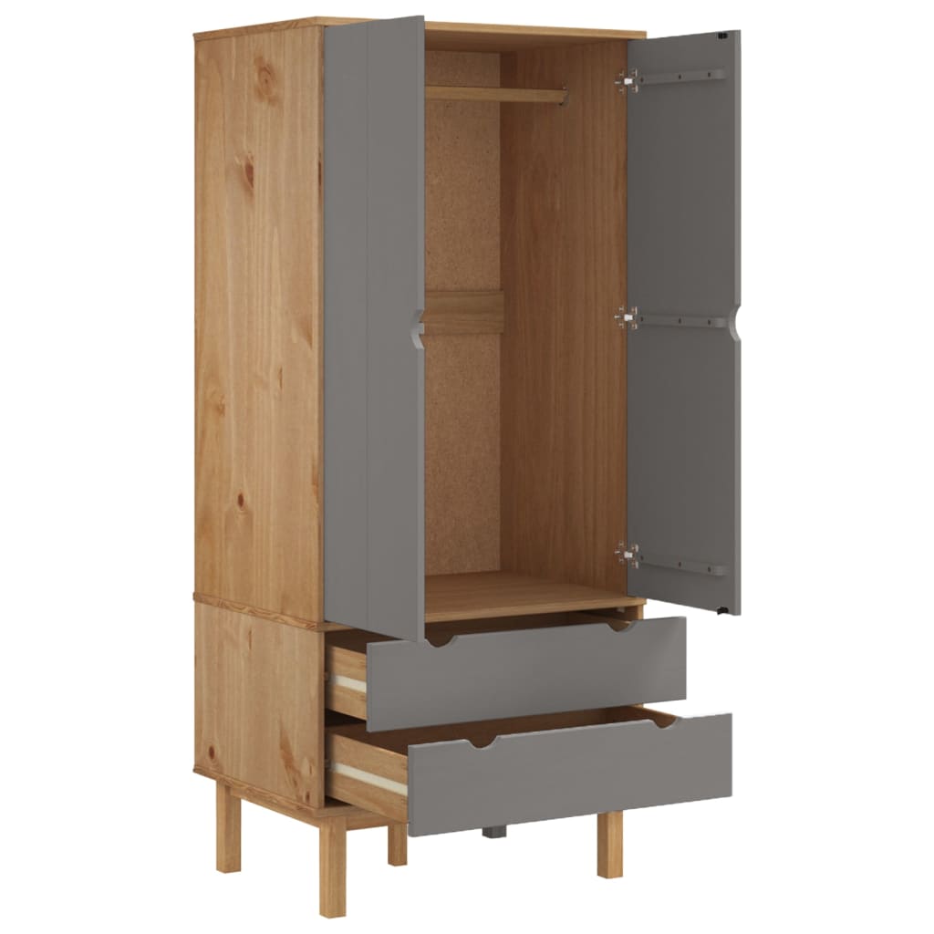 Kleiderschrank Otta Braun&Grau 76,5X53X172 Cm Massivholz Kiefer Braun und Grau