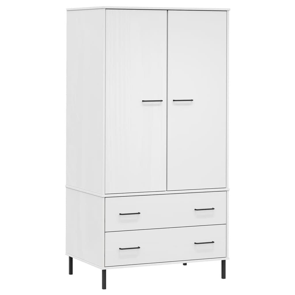 Kleiderschrank Oslo Metallbeine Weiß 90X55X172,5 Cm Massivholz