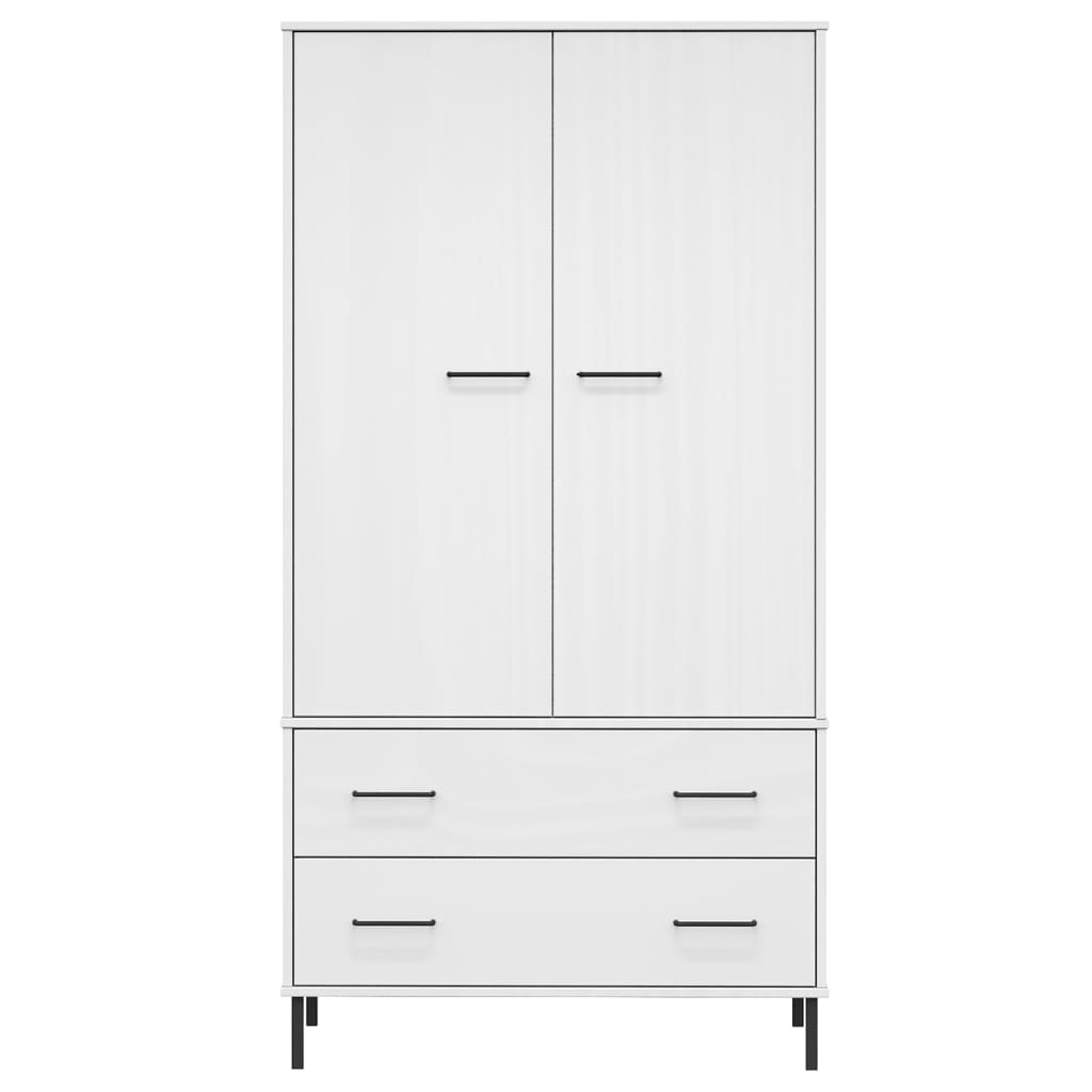 Kleiderschrank Oslo Metallbeine Weiß 90X55X172,5 Cm Massivholz