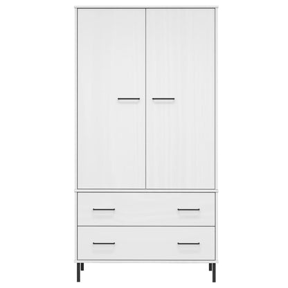 Kleiderschrank Oslo Metallbeine Weiß 90X55X172,5 Cm Massivholz