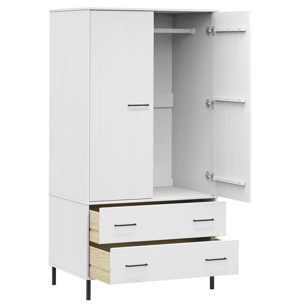 Kleiderschrank Oslo Metallbeine Weiß 90X55X172,5 Cm Massivholz