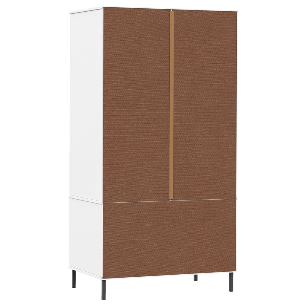 Kleiderschrank Oslo Metallbeine Weiß 90X55X172,5 Cm Massivholz