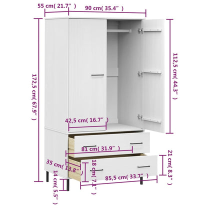 Kleiderschrank Oslo Metallbeine Weiß 90X55X172,5 Cm Massivholz