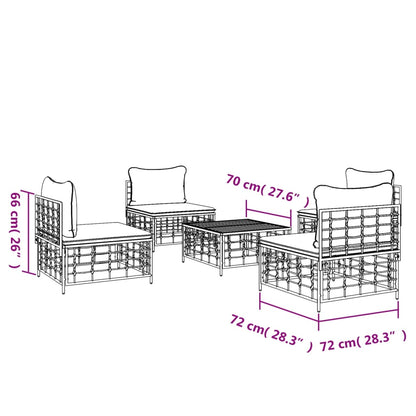 5-Tlg. Garten-Lounge-Set Mit Kissen Anthrazit Poly Rattan Beige