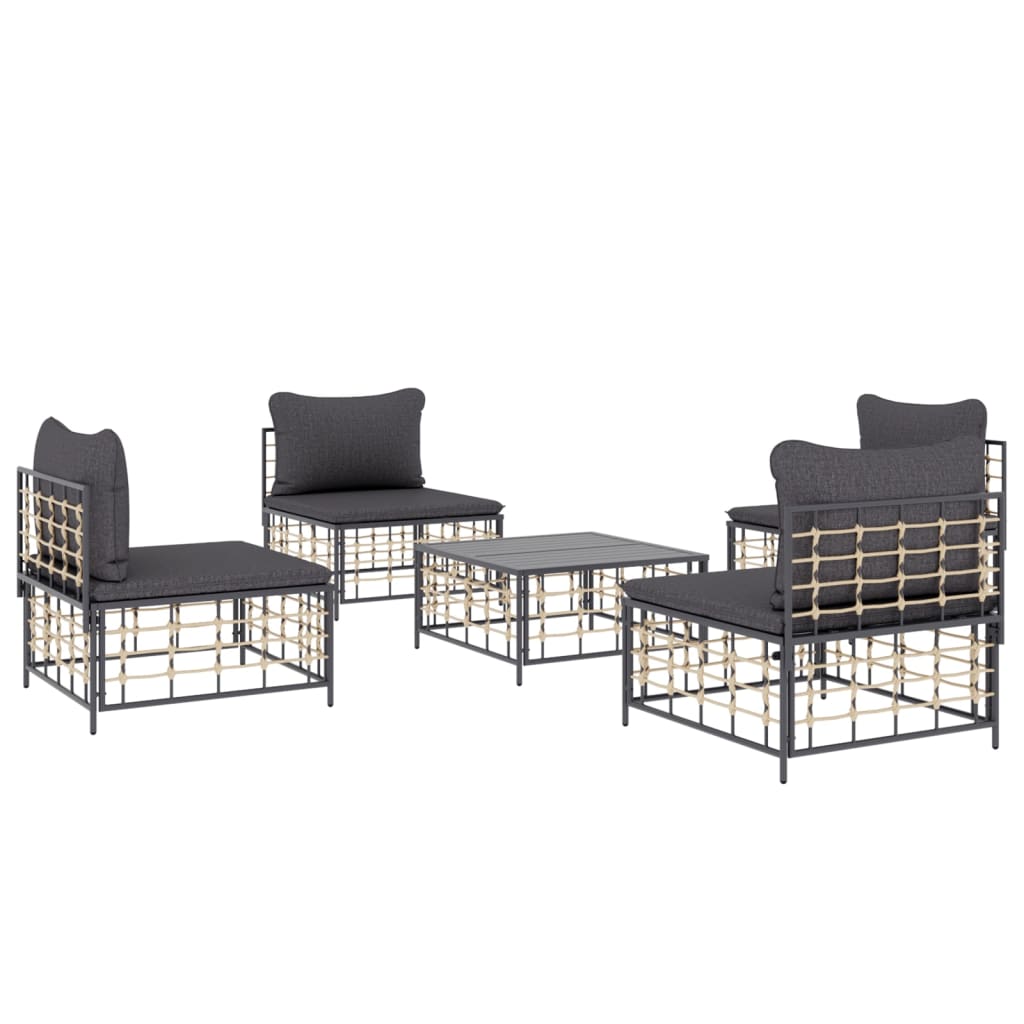 5-Tlg. Garten-Lounge-Set Mit Kissen Anthrazit Poly Rattan Dunkelgrau