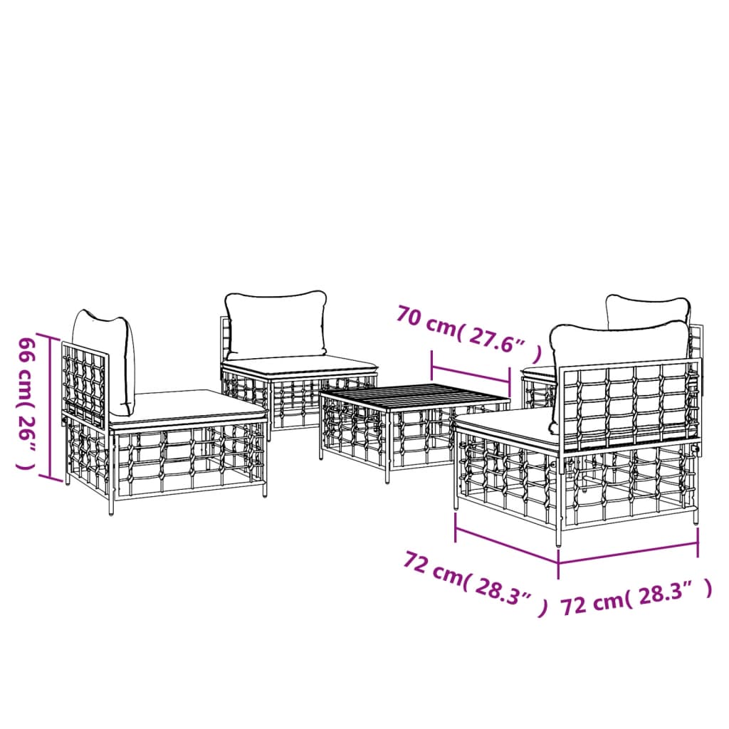 5-Tlg. Garten-Lounge-Set Mit Kissen Anthrazit Poly Rattan Dunkelgrau