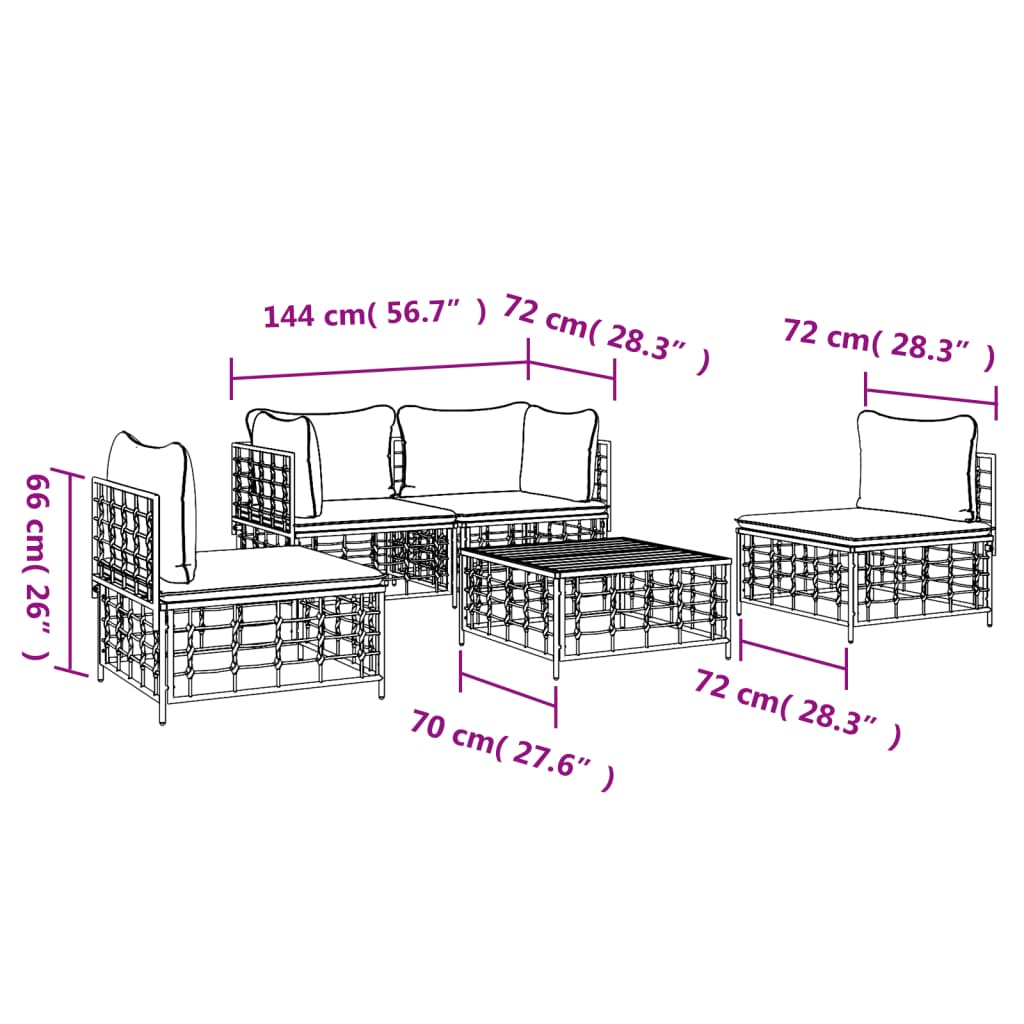 5-Tlg. Garten-Lounge-Set Mit Kissen Anthrazit Poly Rattan Beige 2x Eckteil + 2x Mittelteil + Tisch