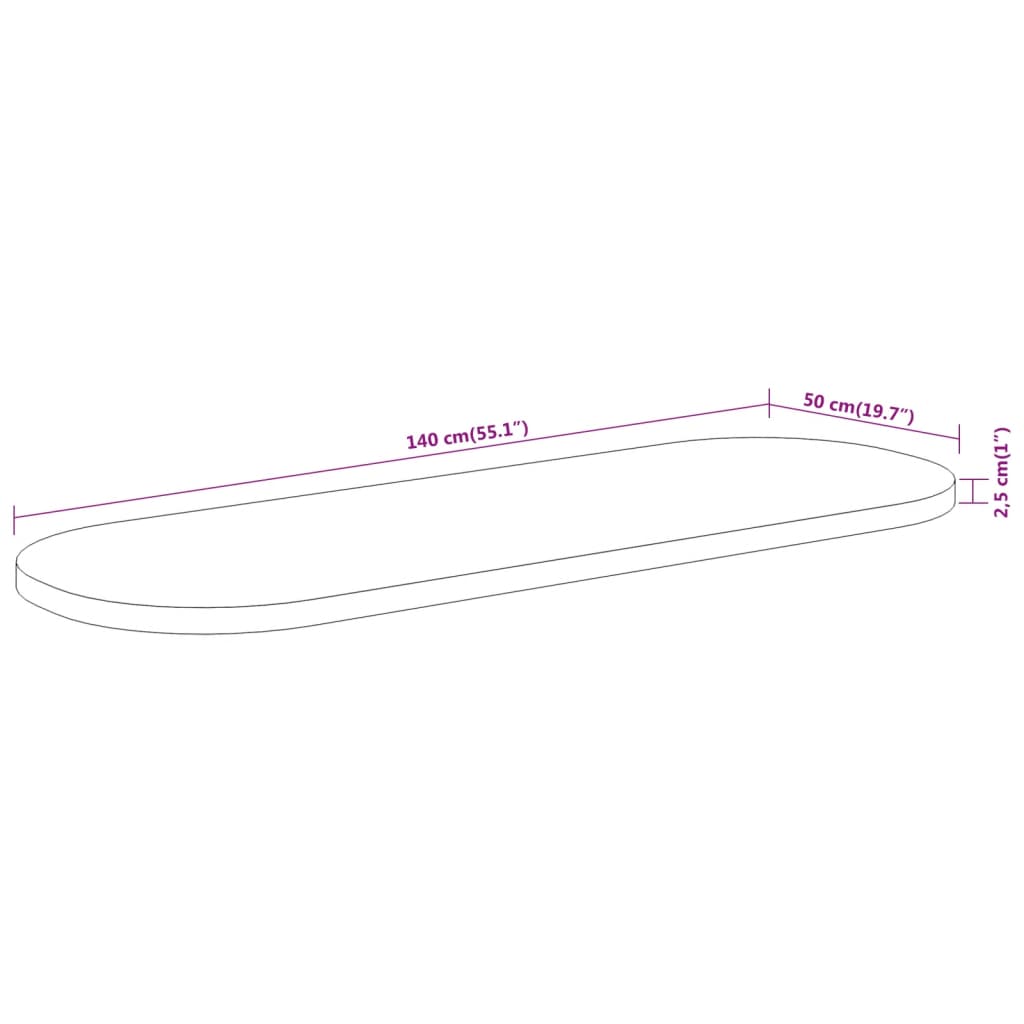 Tischplatte 140x50x2,5 cm Oval Massivholz Akazie