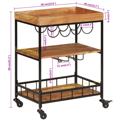 Barwagen 60x40x80 cm Massivholz Akazie und Eisen - Fuer Daheim