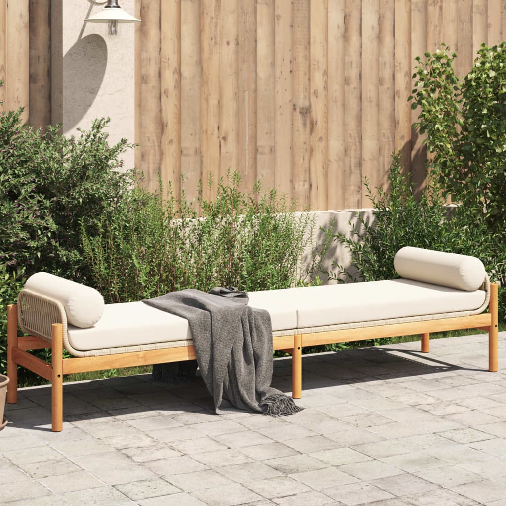 Gartenbank mit Kissen Beige Poly Rattan Akazie - Fuer Daheim