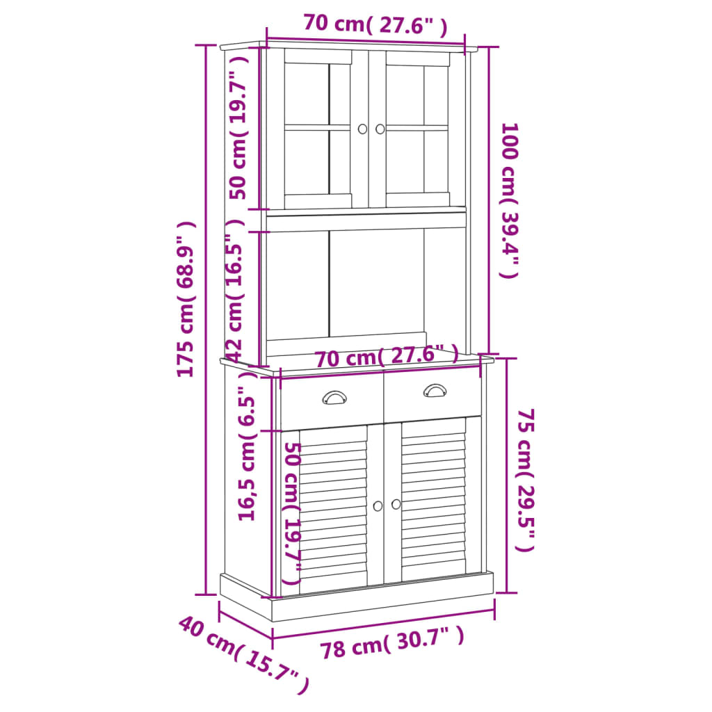 Highboard Vigo 78X40X175 Cm Massivholz Kiefer - Fuer Daheim