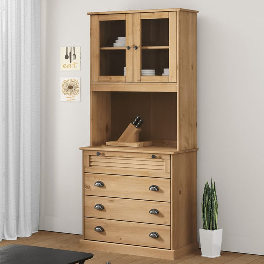 Highboard Vigo 80X40X176 Cm Massivholz Kiefer Braun mit 4 Schubladen - Fuer Daheim