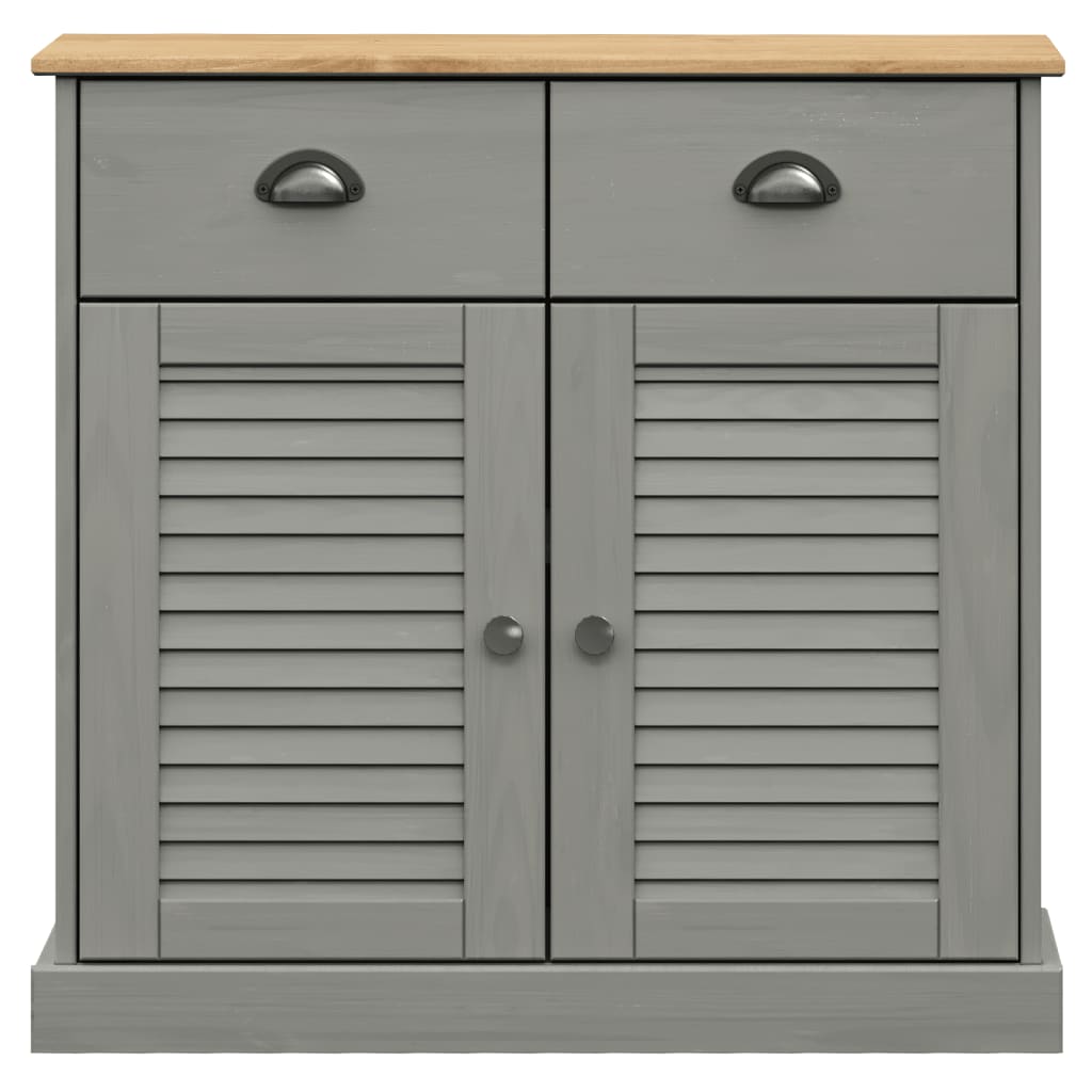 Highboard Vigo Grau 78X40X175 Cm Massivholz Kiefer Mit 2 Türen - Fuer Daheim