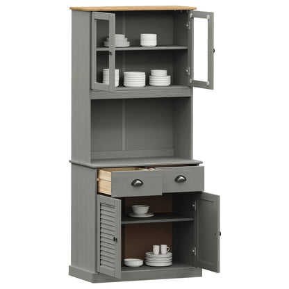 Highboard Vigo Grau 78X40X175 Cm Massivholz Kiefer Mit 2 Türen - Fuer Daheim