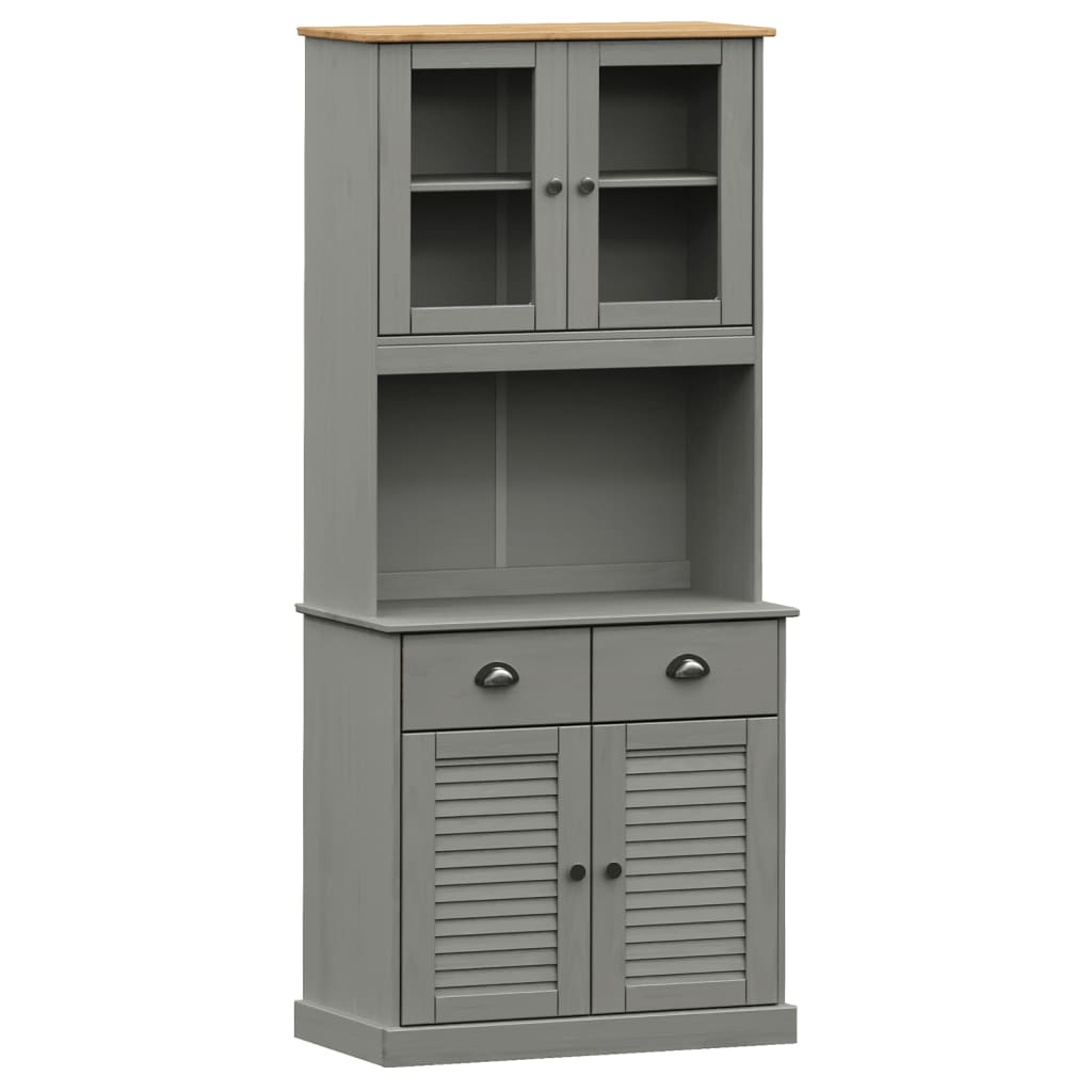 Highboard Vigo Grau 78X40X175 Cm Massivholz Kiefer Mit 2 Türen - Fuer Daheim