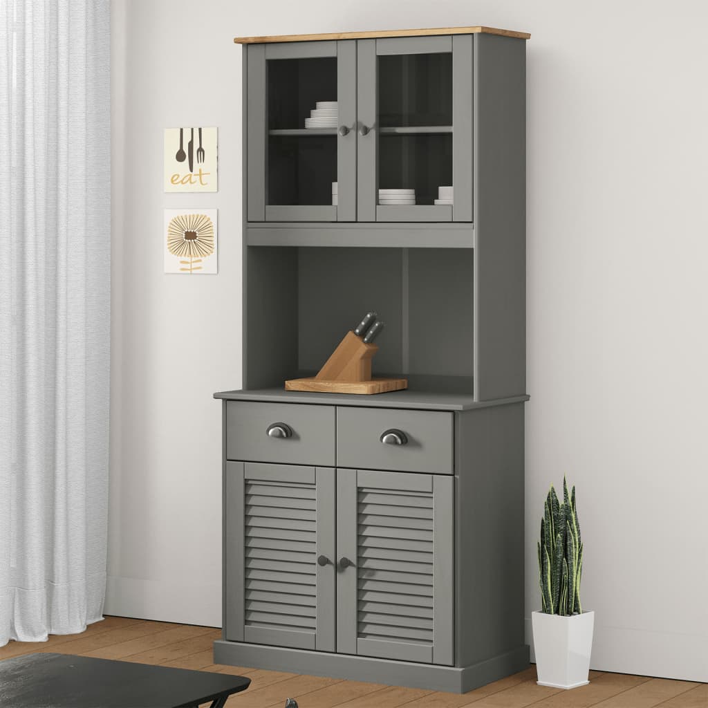 Highboard Vigo Grau 78X40X175 Cm Massivholz Kiefer Mit 2 Türen - Fuer Daheim