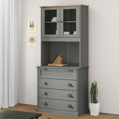 Highboard Vigo Grau 80X40X176 Cm Massivholz Kiefer mit 4 Schubladen - Fuer Daheim