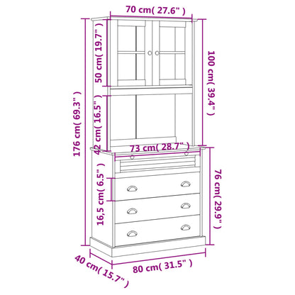 Highboard Vigo Grau 80X40X176 Cm Massivholz Kiefer mit 4 Schubladen - Fuer Daheim