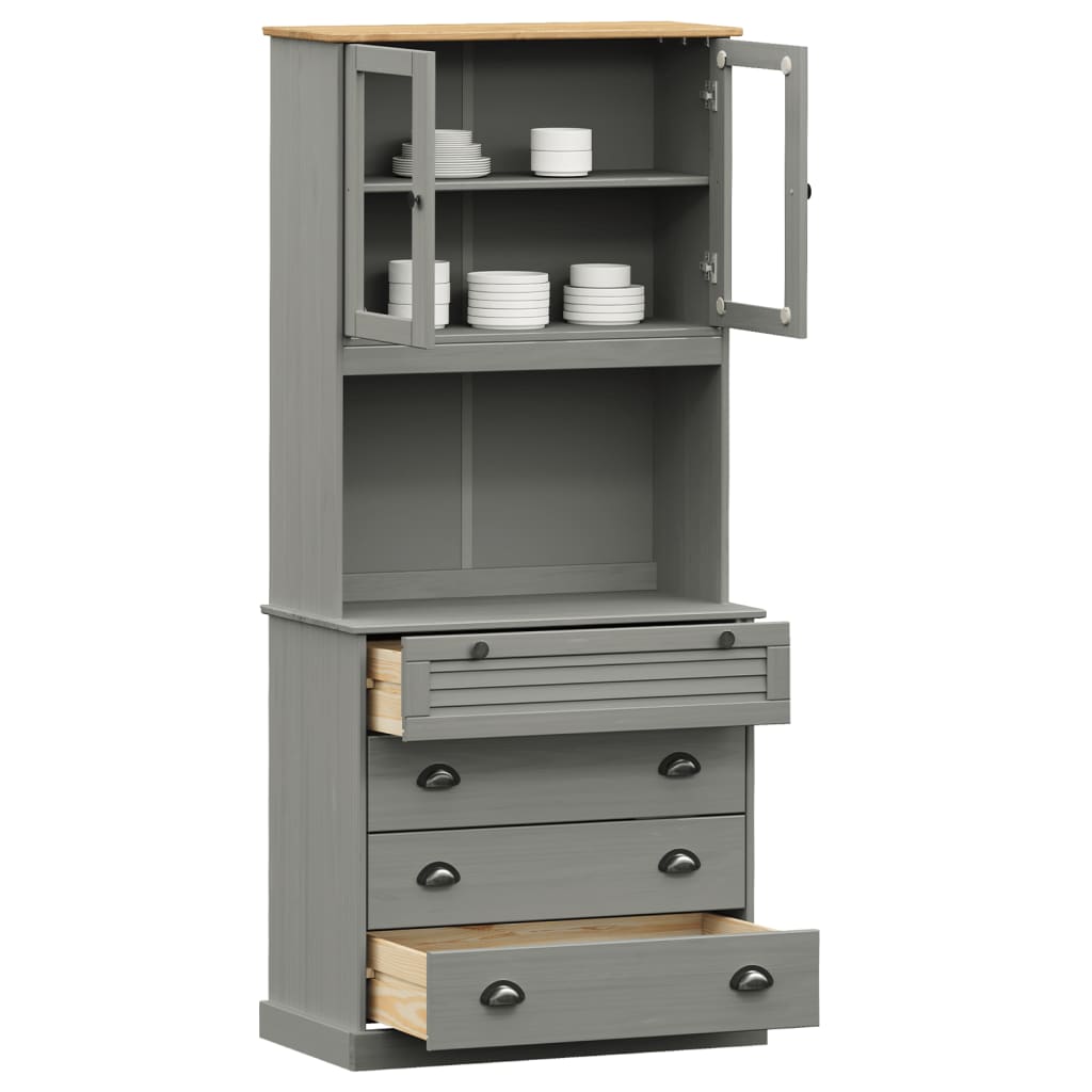 Highboard Vigo Grau 80X40X176 Cm Massivholz Kiefer mit 4 Schubladen - Fuer Daheim