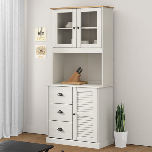 Highboard Vigo Weiß 78X40X175 Cm Massivholz Kiefer Mit 1 Tür - Fuer Daheim