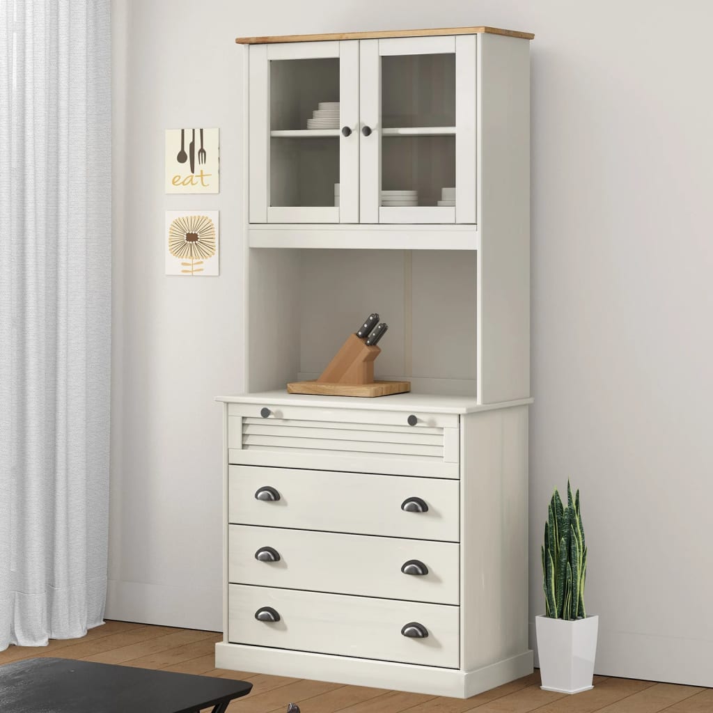 Highboard Vigo Weiß 80X40X176 Cm Massivholz Kiefer mit 4 Schubladen - Fuer Daheim