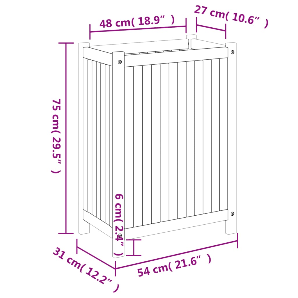 Pflanzkübel mit Einlage 54x31x75 cm Massivholz Akazie - Fuer Daheim