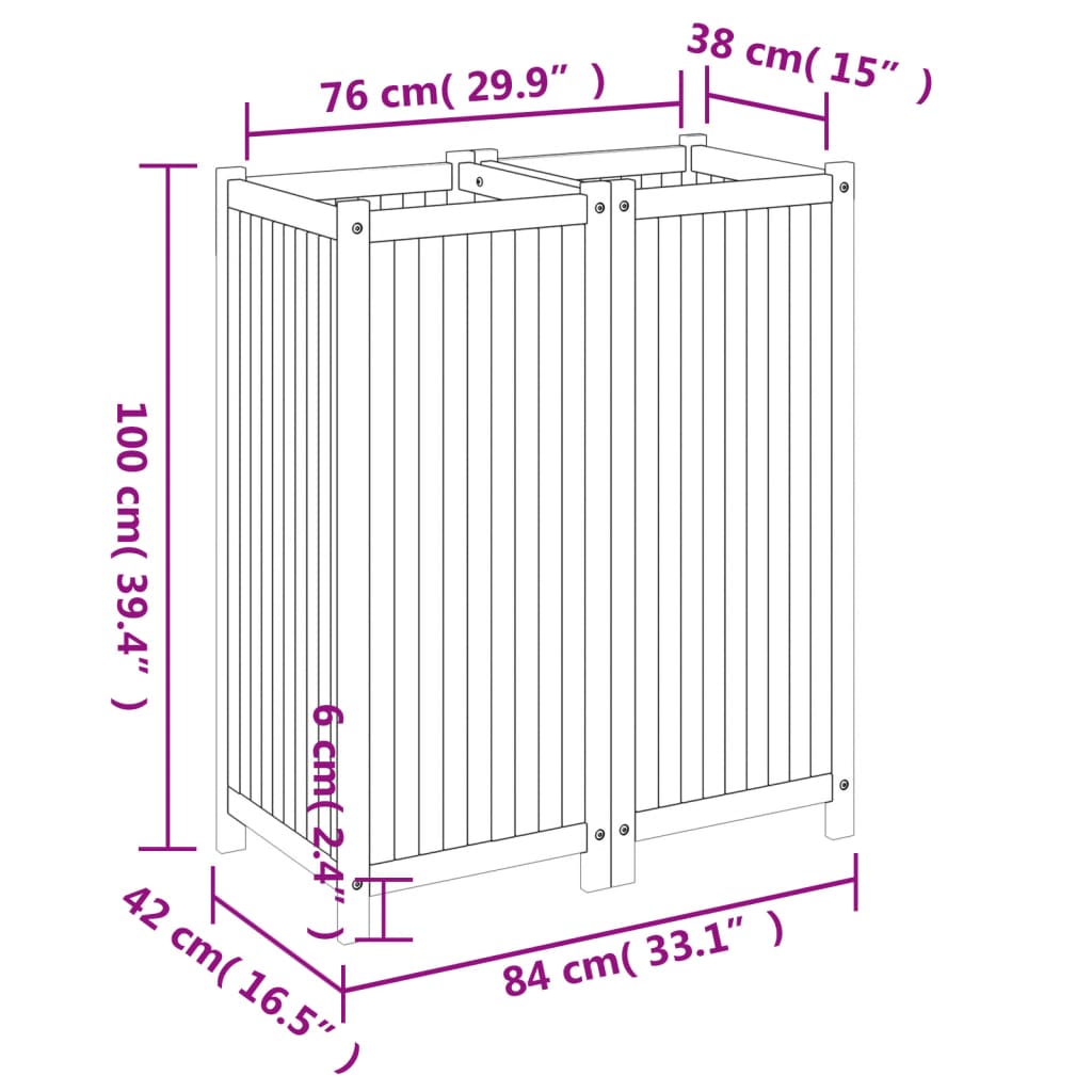 Pflanzkübel mit Einlage 84x42x100 cm Massivholz Akazie - Fuer Daheim