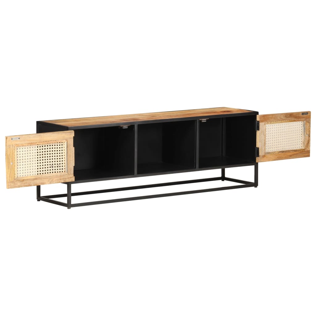 TV-Schrank 120x30x40 cm Raues Mangoholz und Wiener Geflecht - Fuer Daheim