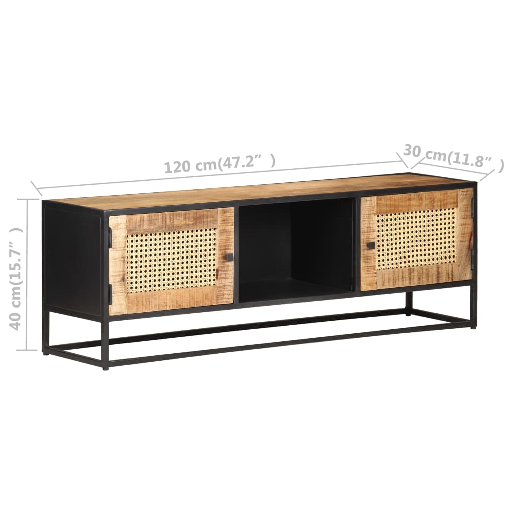 TV-Schrank 120x30x40 cm Raues Mangoholz und Wiener Geflecht - Fuer Daheim