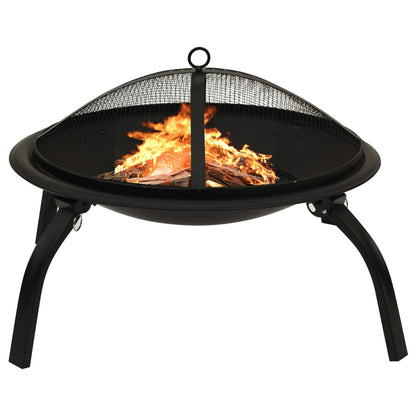 2-In-1 Feuerstelle Und Grill Mit Schürhaken 56X56X49 Cm Stahl Schwarz - Fuer Daheim