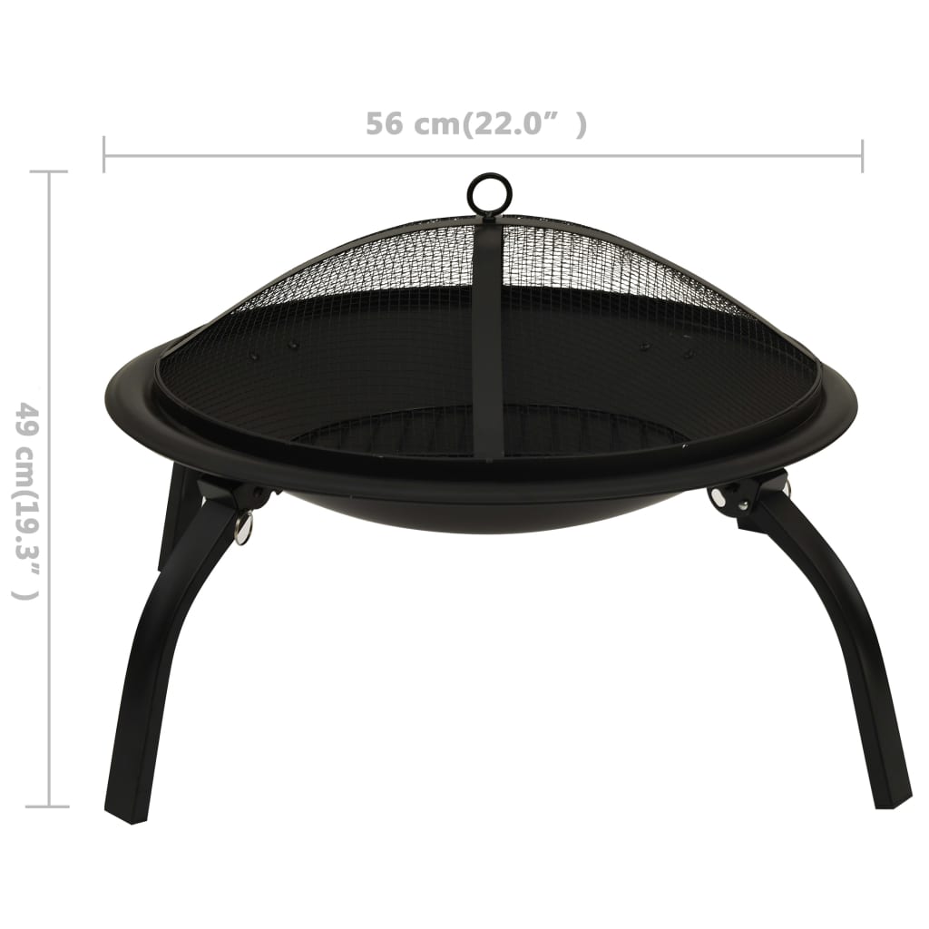 2-In-1 Feuerstelle Und Grill Mit Schürhaken 56X56X49 Cm Stahl Schwarz - Fuer Daheim