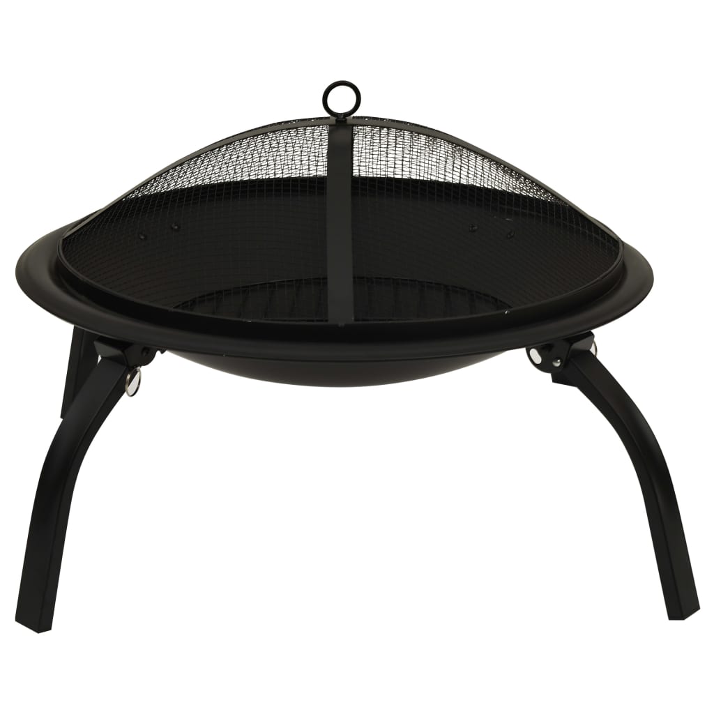 2-In-1 Feuerstelle Und Grill Mit Schürhaken 56X56X49 Cm Stahl Schwarz - Fuer Daheim