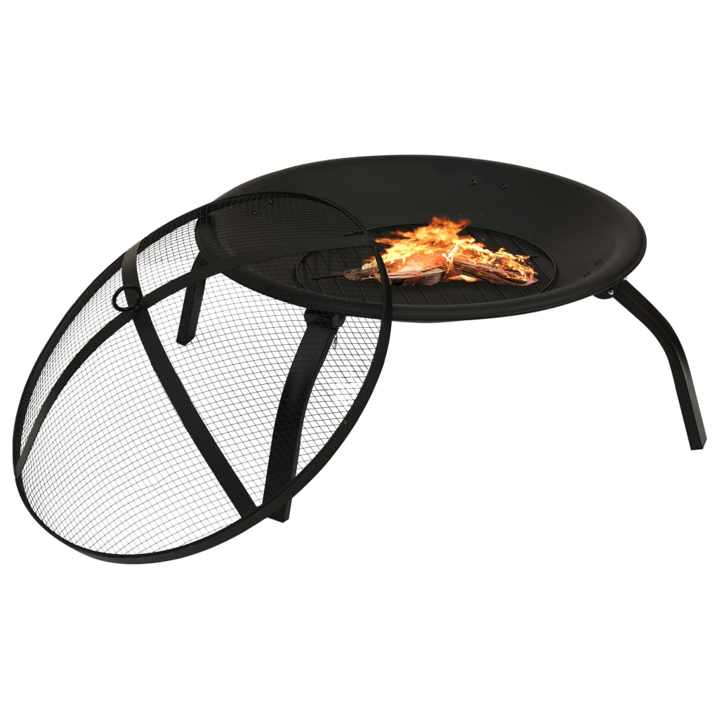 2-In-1 Feuerstelle Und Grill Mit Schürhaken 56X56X49 Cm Stahl Schwarz - Fuer Daheim