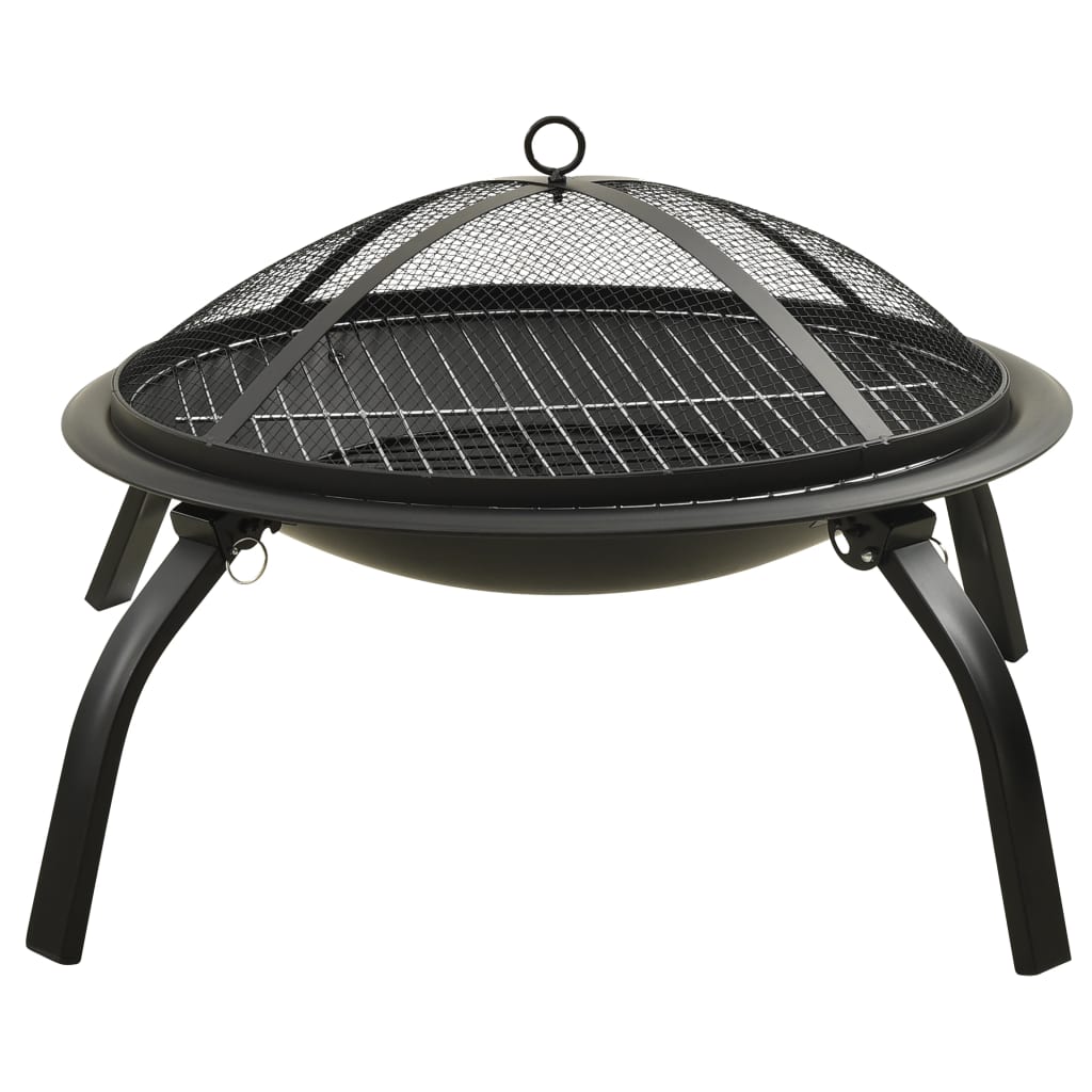 2-In-1 Feuerstelle Und Grill Mit Schürhaken 56X56X49 Cm Stahl Schwarz - Fuer Daheim