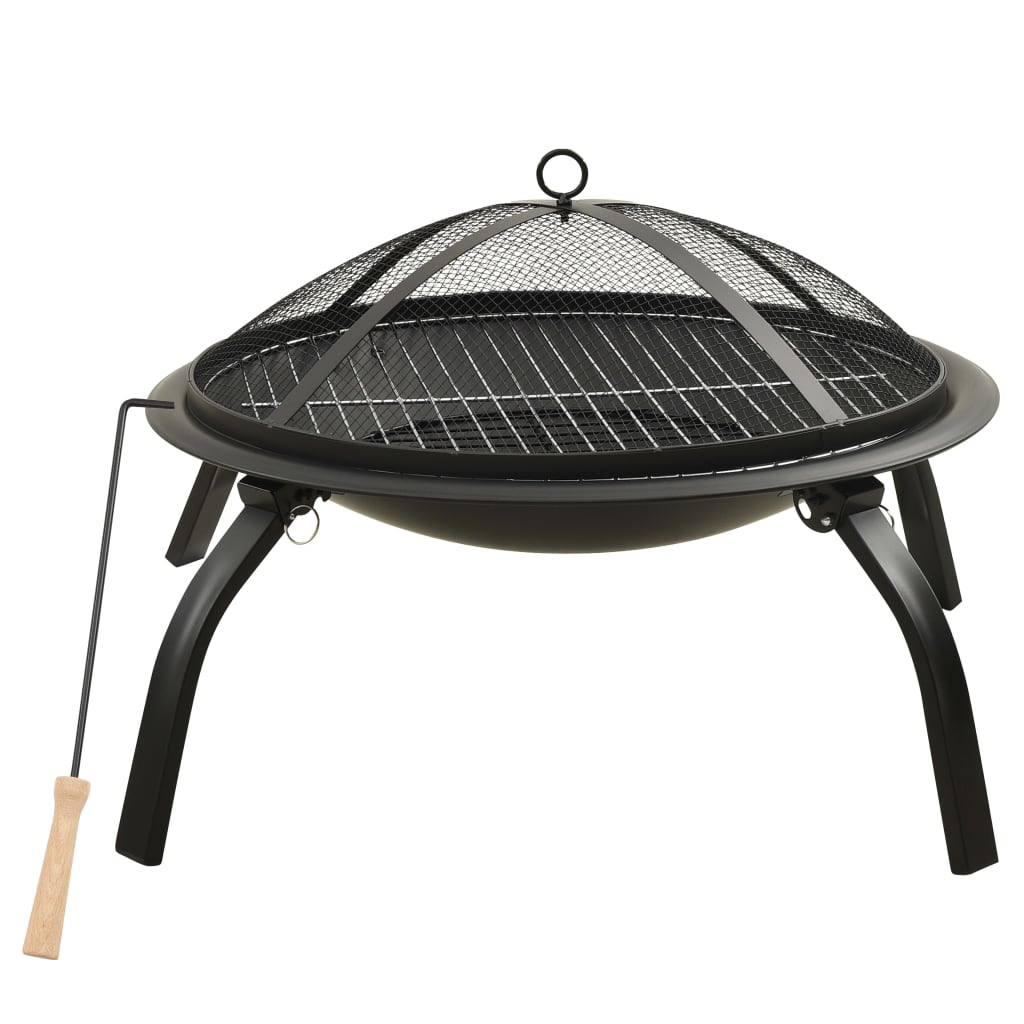 2-In-1 Feuerstelle Und Grill Mit Schürhaken 56X56X49 Cm Stahl Schwarz - Fuer Daheim