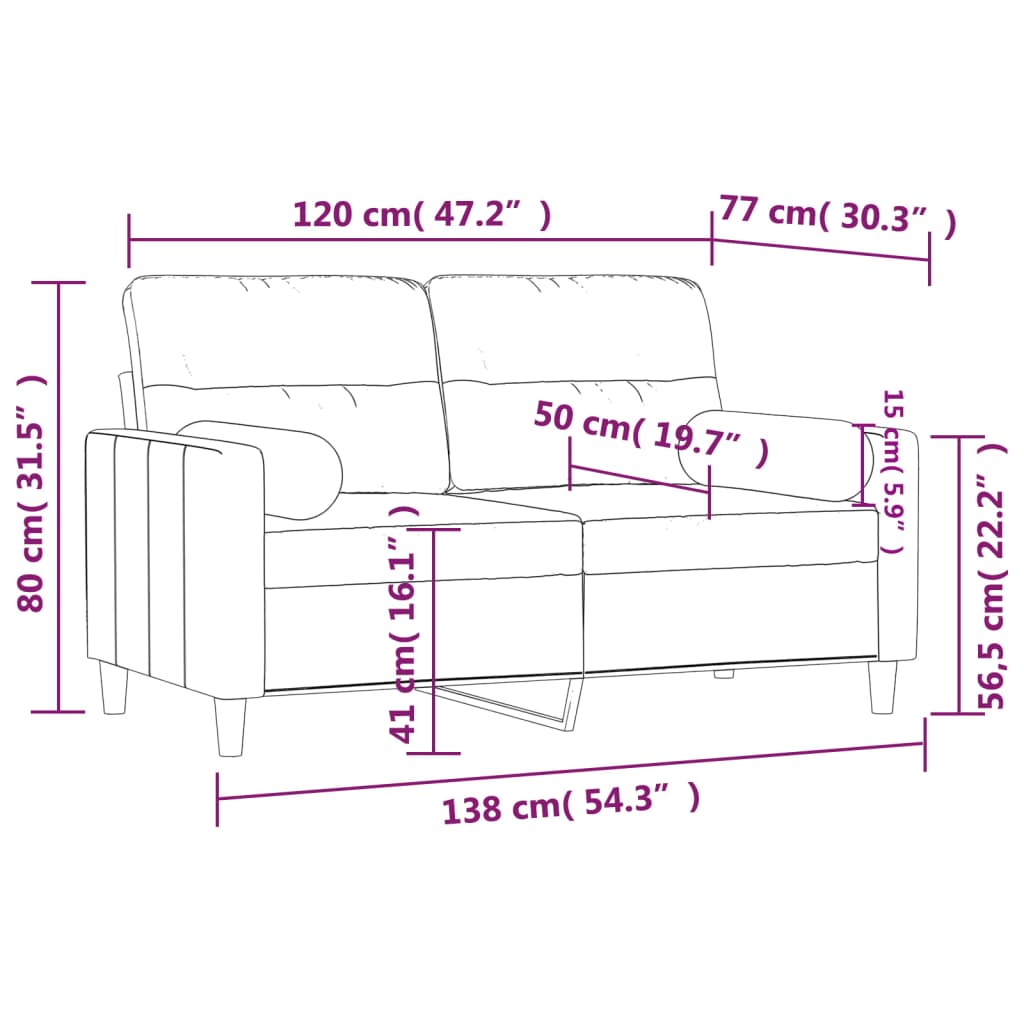 2-Sitzer-Sofa Mit Zierkissen Creme 120 Cm Stoff - Fuer Daheim