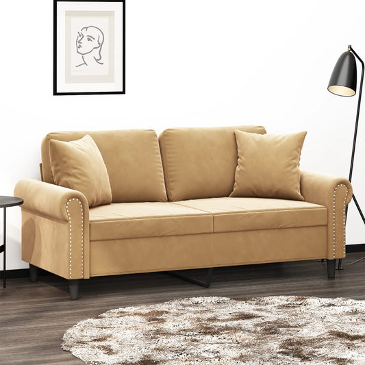 2-Sitzer-Sofa Mit Zierkissen Samt Braun 140 cm - Fuer Daheim