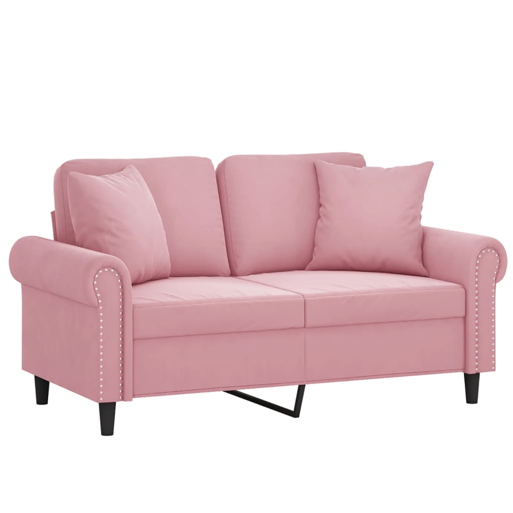 2-Sitzer-Sofa Mit Zierkissen Samt Rosa 120 cm - Fuer Daheim